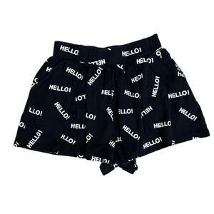 Chocoolate Black “Hello” Allover Print Shorts Elastic Waist Graphic Streetwear